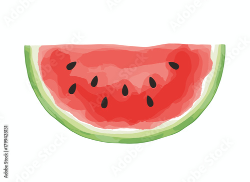 A fresh, sweet summer fruit—watermelon—cut into slices, offering ripe, refreshing flavor with red flesh and black seeds, depicted as a flat vector illustration on a white background