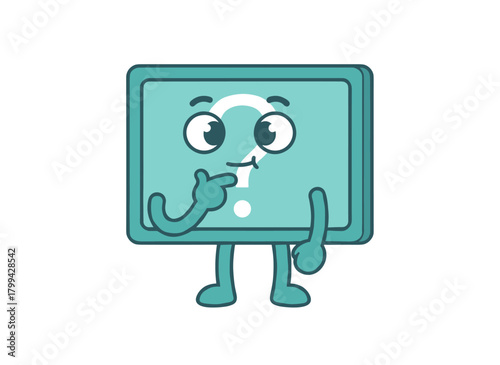 A geometric character is dreaming, a cute and cheerful shape daydreaming, imagining, and thinking, a funny and curious dreamer smiles, a childish flat vector illustration isolated on a white