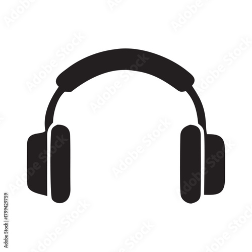 Simple silhouette of black over ear headphones on a white background minimalist design