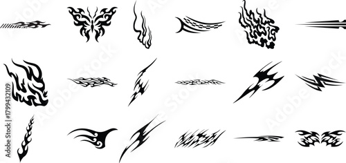 Collection of Black Tribal Flame and Butterfly Tattoo Style Decals