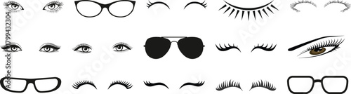 Collection of Eyes, Eyelashes, and Eyeglasses Illustrations