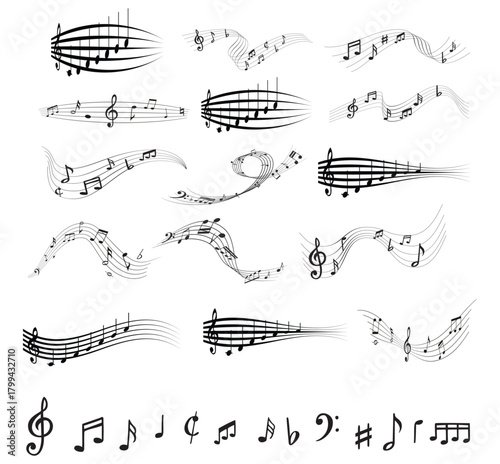 Collection of Musical Notes and Staffs in Various Styles