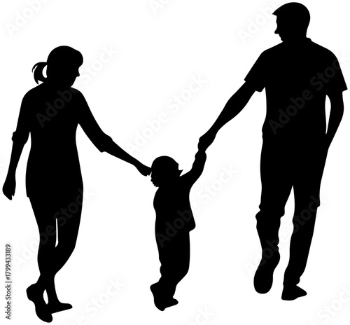 Family Silhouette – Parents Holding Child’s Hands
