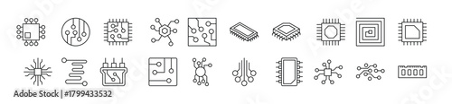 Chip and Scheme Line Icon Pack. Editable Stroke. Minimalistic Linear Pictogram for Design of Cards, Apps, Banners, Posts