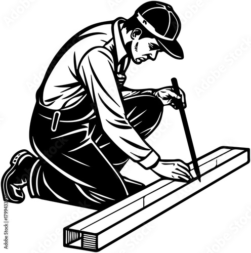Carpenter Silhouette Sawing Wood – Craftsmanship Scene
