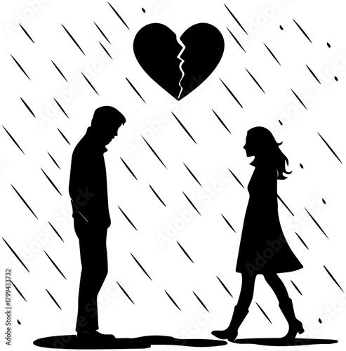 Heartbreak Silhouette in Rain – Sad Couple Scene