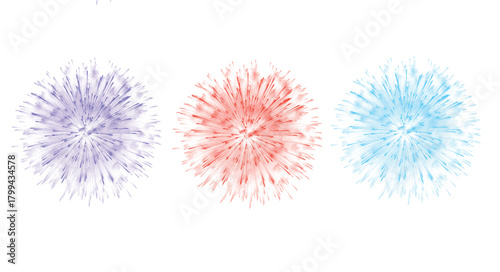 Firework brush set in multi-color, A watercolor depiction of different pyrotechnics and salutes.  hand-drawn with sparks and vibrant bursts.  Perfect for designs that celebrate holidays and parties. 