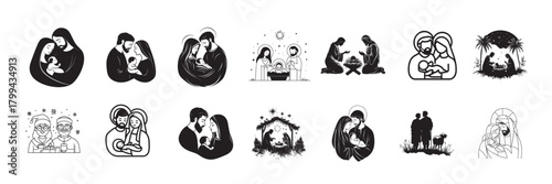 collection of figurine shepherds clean simple icon