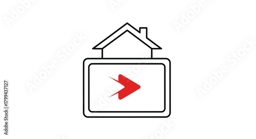 Iconic representation of home entertainment with a television screen and a house roof symbol.