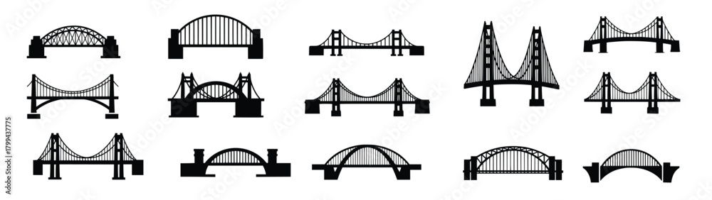 Obraz premium different types of bridges illustrated as silhouettes