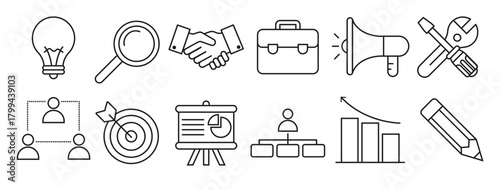 business icons set outline style 