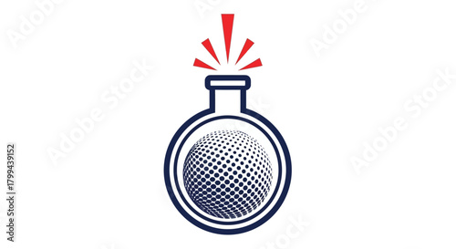 Stylized logo featuring a laboratory flask containing a grid-patterned globe with red rays emanating from its opening, symbolizing global innovation.