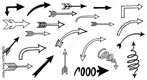 Collection of various arrow designs, including curved, straight, and feathered styles.