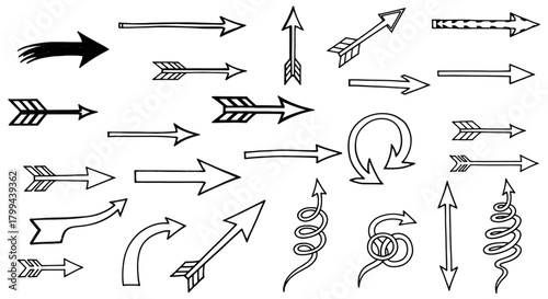 Collection of hand-drawn arrows in various styles and directions.