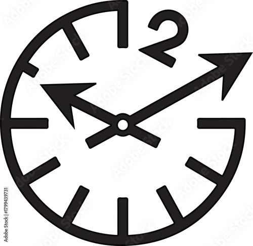 Outline vector clock face icon with bold hands and a single visible number 12, symbolizing time measurement.