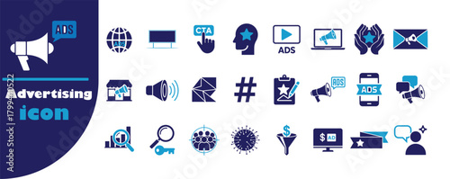 Marketing Tools, Search & Global Ads Icons, Flat Modern Vector Set, Modern Digital Marketing Vector Set, vector illustration EPS 10.