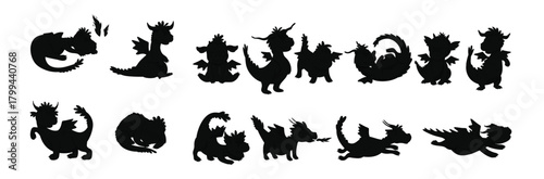 Collection of Dragons in Cartoon Style