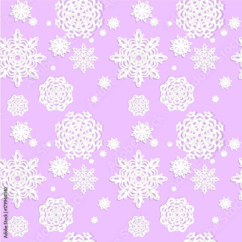 Seamless Christmass background from snowflakes applique on purple background