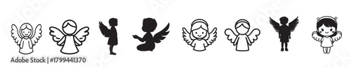 collection of little angel clean simple silhouette black .
