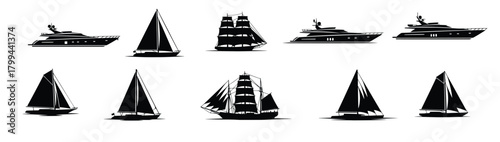  collection of isolated sailboat and yacht silhouettes
