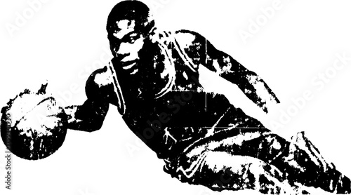 Basketball player in action performing a throw. Dynamic vector illustration in black and white showcasing athletic performance as a graphic set.