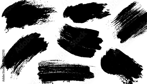 Chaotic black brush strokes in abstract style. Vector illustration set of textures and designs, showcasing dynamic lines and artistic representation.