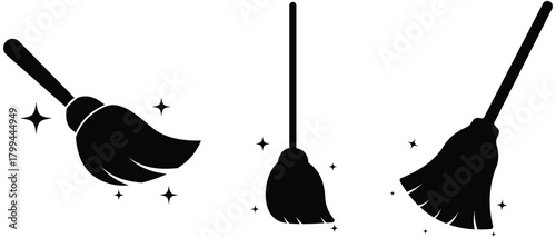  vector broom icon illustration isolated on white, broom icon Eps10. Isolated Broom Icon Symbol On Clean Background. 