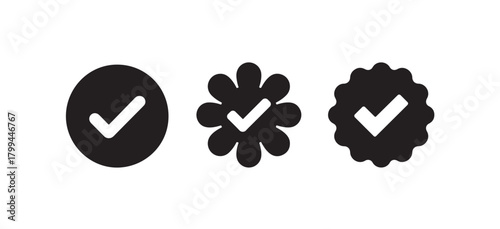 Approved Badge and Seal Icons, Black Checkmark Quality Guarantee Set, vector illustration EPS 10.