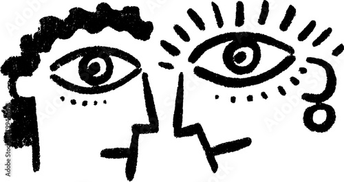 Silhouette hand-drawn outline illustration of two faces and eyes. Modern abstract art style vector set displaying unique expressions.