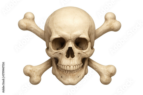 Skull and crossbones symbol representing danger, death, poison, and warning, isolated on a transparent background