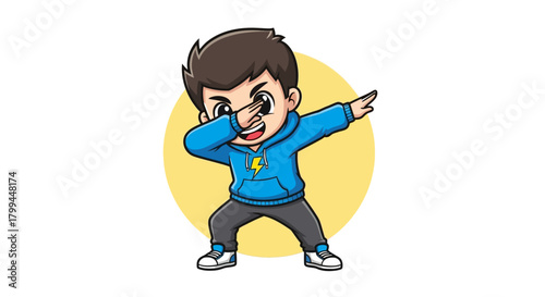 Cartoon boy dabbing with cool style on white background vector illustration