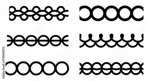Collection of Six Black and White Geometric Border Designs