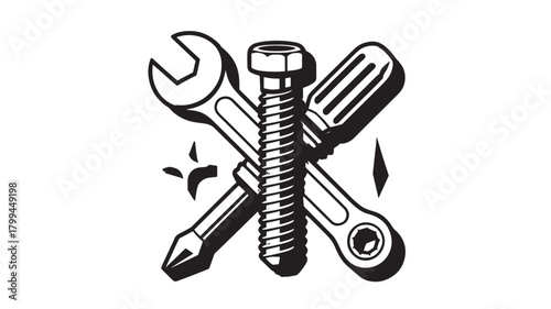 Hand tools illustration including wrench screwdriver and bolt vector icon for repair and maintenance services