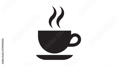 Coffee cup icon with steam simple flat vector glyph isolated on white background for cafe menu or app design