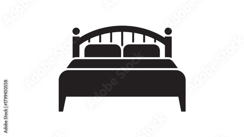 Black bed icon simple flat vector illustration of a double bed with pillows isolated on white background
