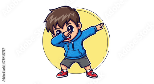 Cute Cartoon Boy Character in Blue Hoodie Dabbing in a Fun and Playful Pose