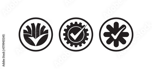 Approved Gear Seal Icons, Quality Control Checkmark Badge, vector illustration EPS 10.