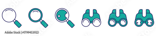 search and discovery icon set. Magnifying glass vector symbols in active and inactive styles.	