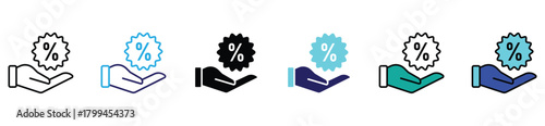 E-commerce discount icon assortment including price tags, coupons, percentage signs, and cart symbols for online promotions and UI design.