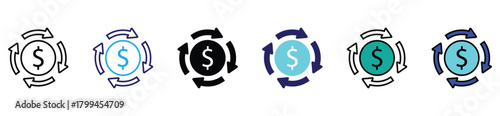 Vector collection of money refund icons, ideal for financial services, payment processes, and return policies.