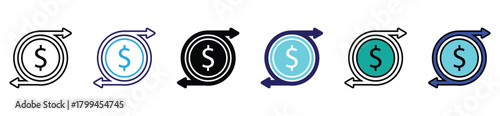 Refund money icon set in clean vector style, isolated for payment, finance, and return transaction concepts.