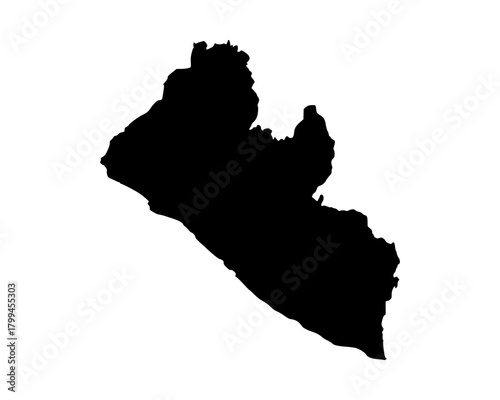 Minimal flat black vector illustration of Liberia country map silhouette for cultural, cartography, and learning uses