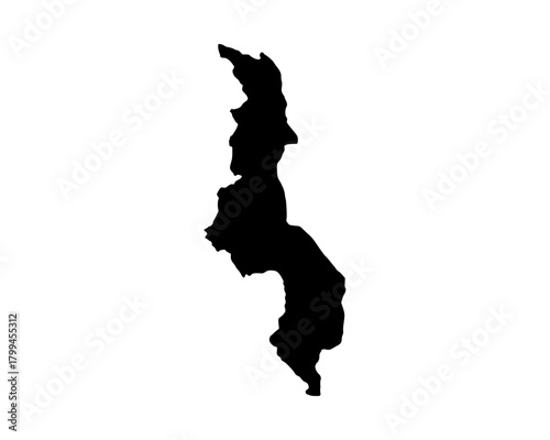 Flat black vector illustration of Malawi country map silhouette for cultural, educational, and geographic applications