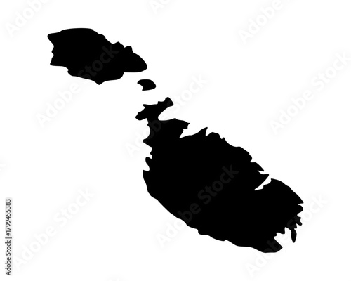Flat black vector silhouette of Malta map, minimalist island outline with simple geographic shape for artwork and cartography