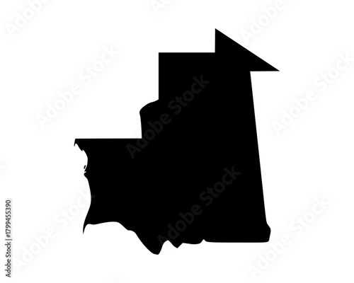 Flat black vector silhouette of Mauritania map, minimalist geographic outline for abstract cartography and educational artwork