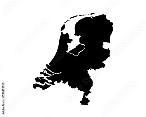 Flat black vector silhouette of Netherlands map, minimalist geographic outline illustration for cartography and education