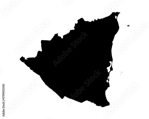 Flat black vector silhouette of Nicaragua map, minimalist geographic outline for cartography, design, and educational artwork
