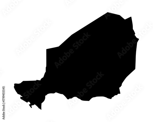 Minimalist flat black vector silhouette of Niger map, simple geographic outline for cartography, design, and educational projects