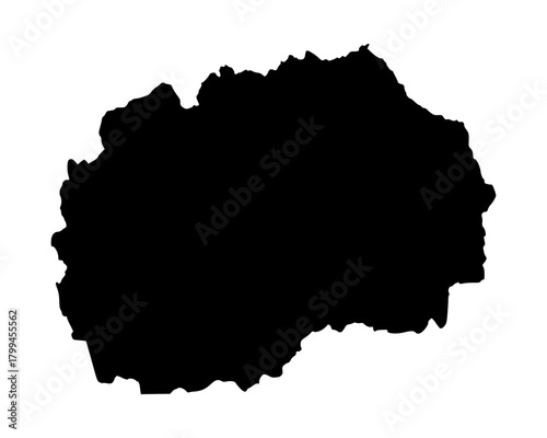 Minimalist flat black vector silhouette of North Macedonia map, simple geographic outline for abstract cartography and artwork