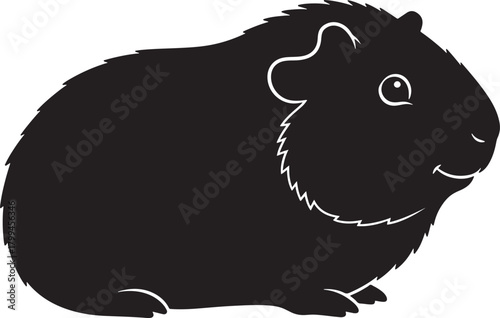 Cute silhouette of a fluffy guinea pig a charming pet companion in a simple black outline